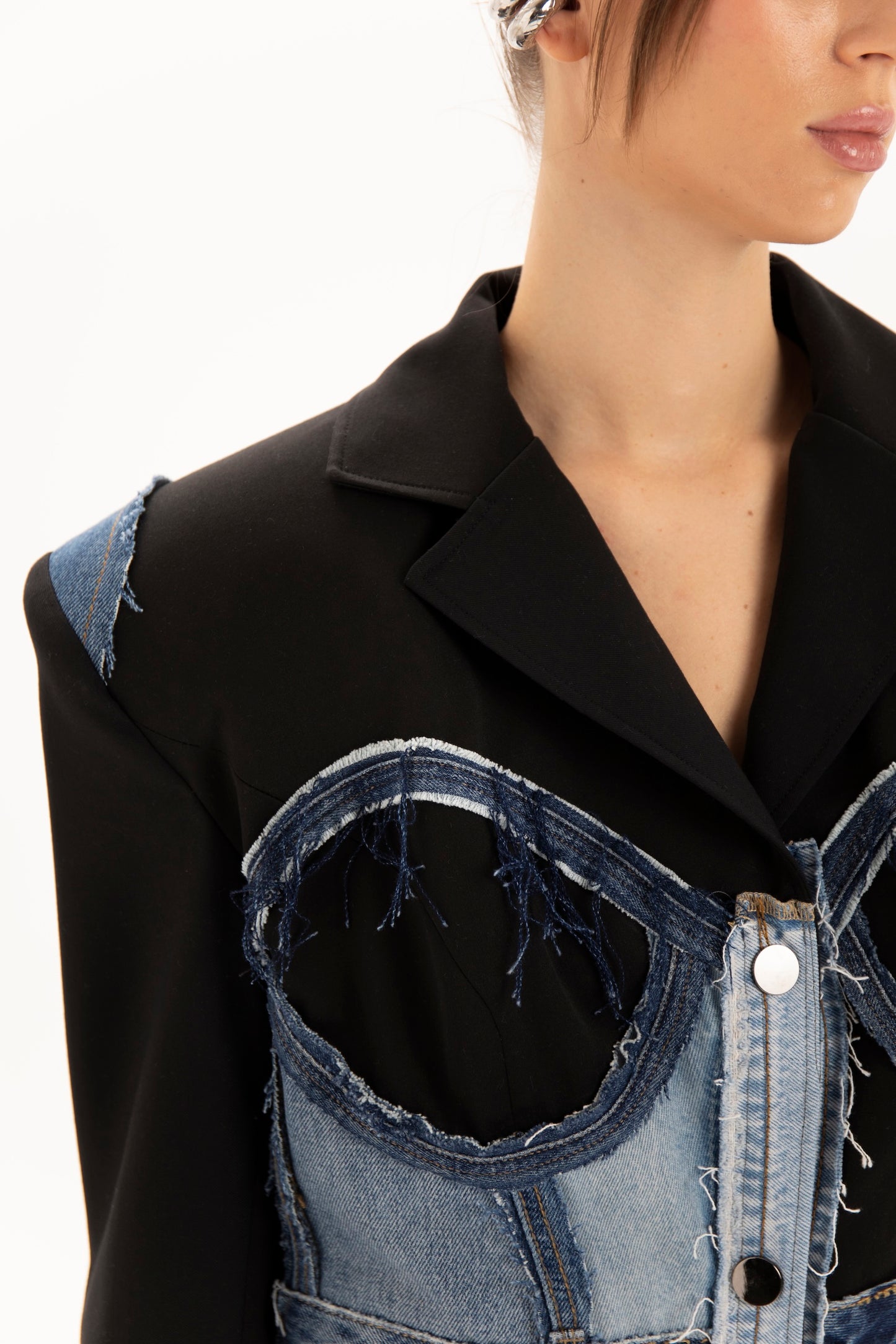 Upcycled denim corset blazer