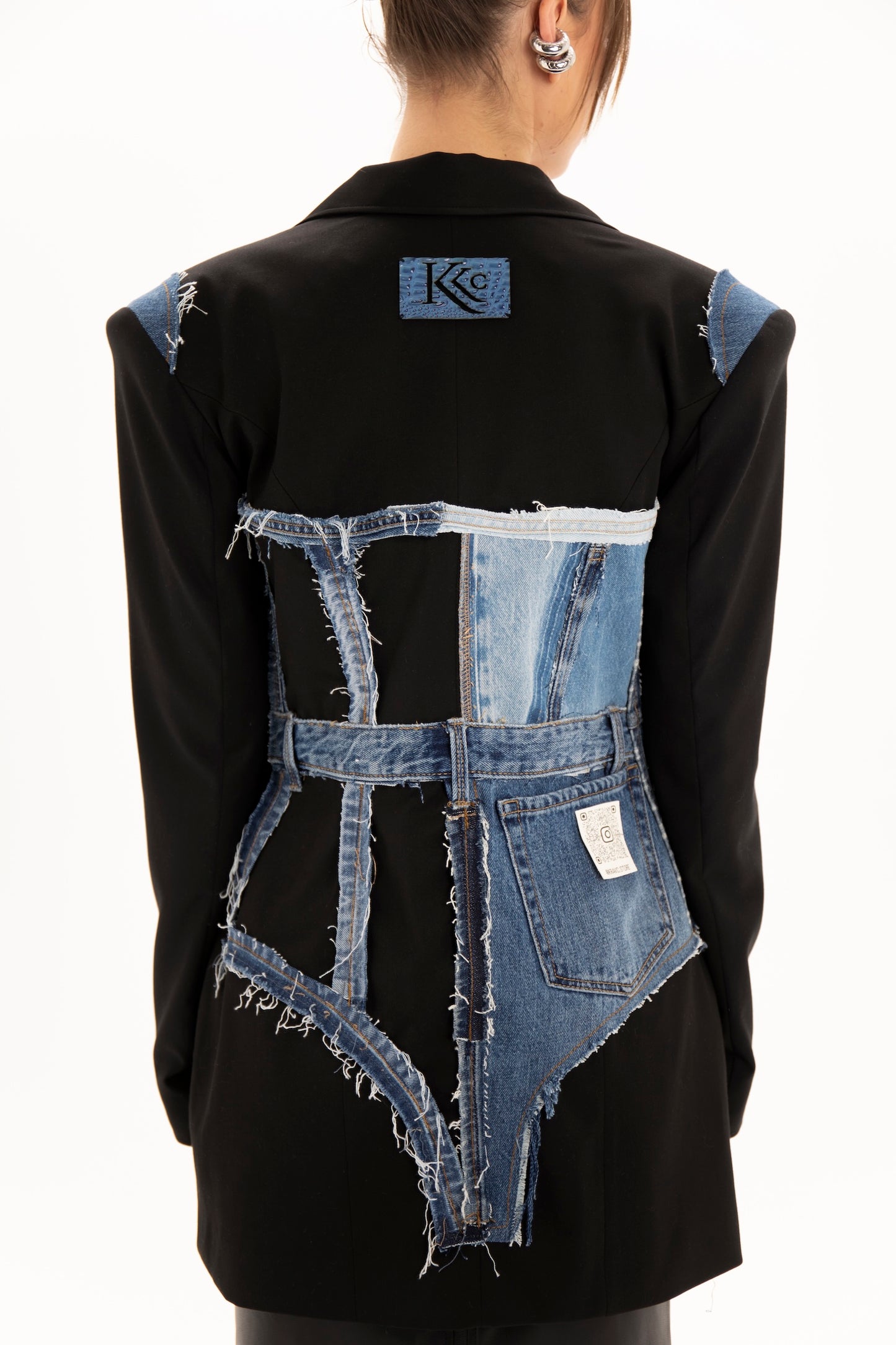 Upcycled denim corset blazer