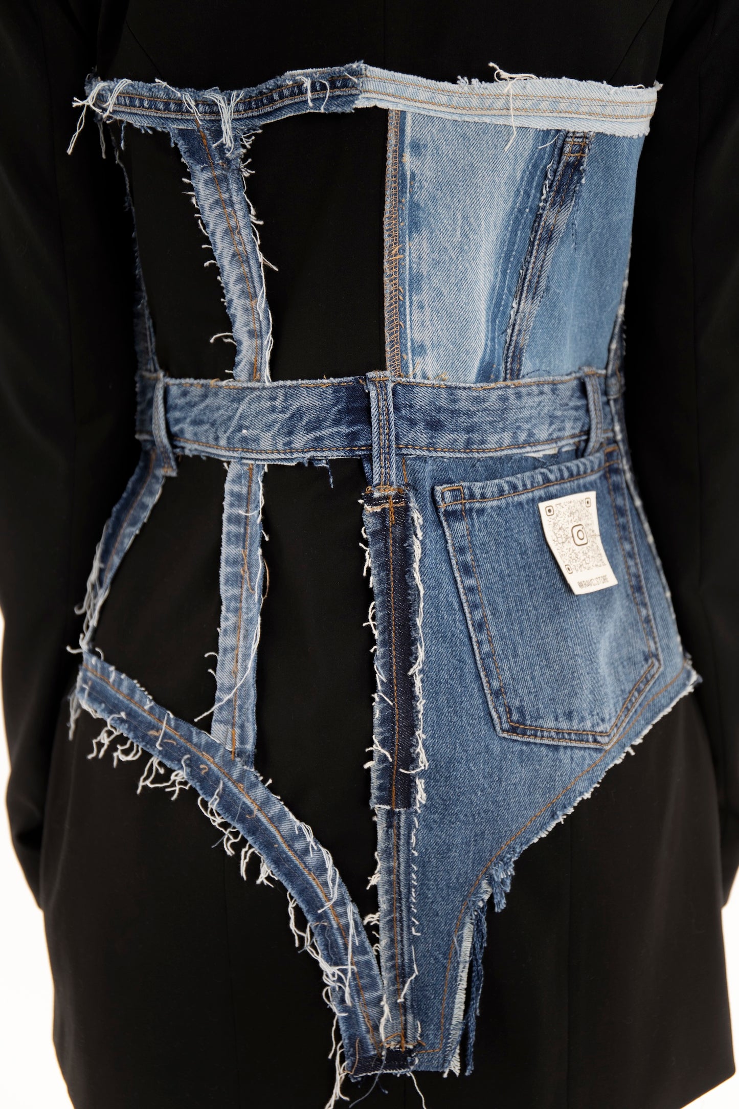 Upcycled denim corset blazer