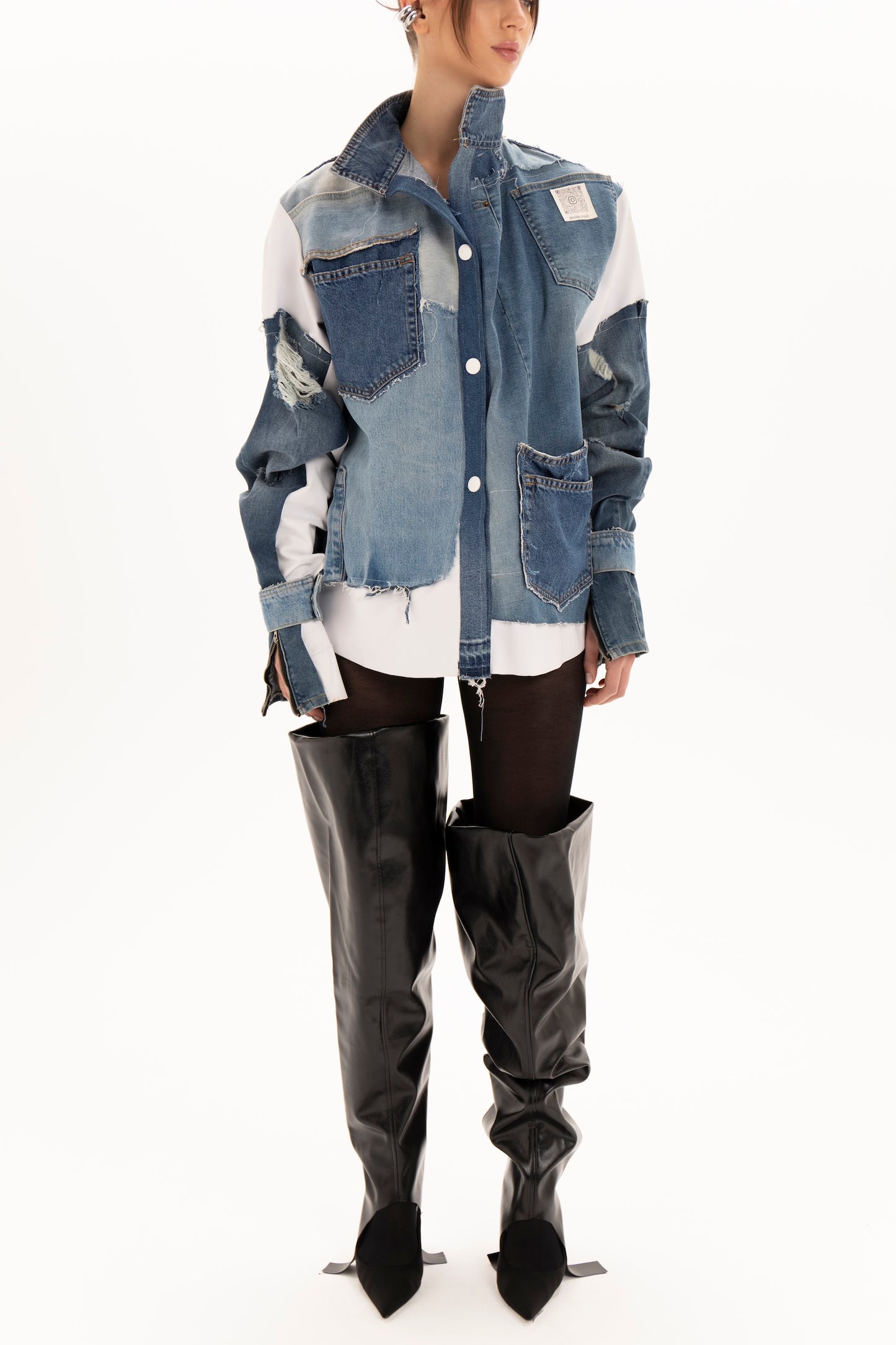Upcycled denim art jacket (available in New York)