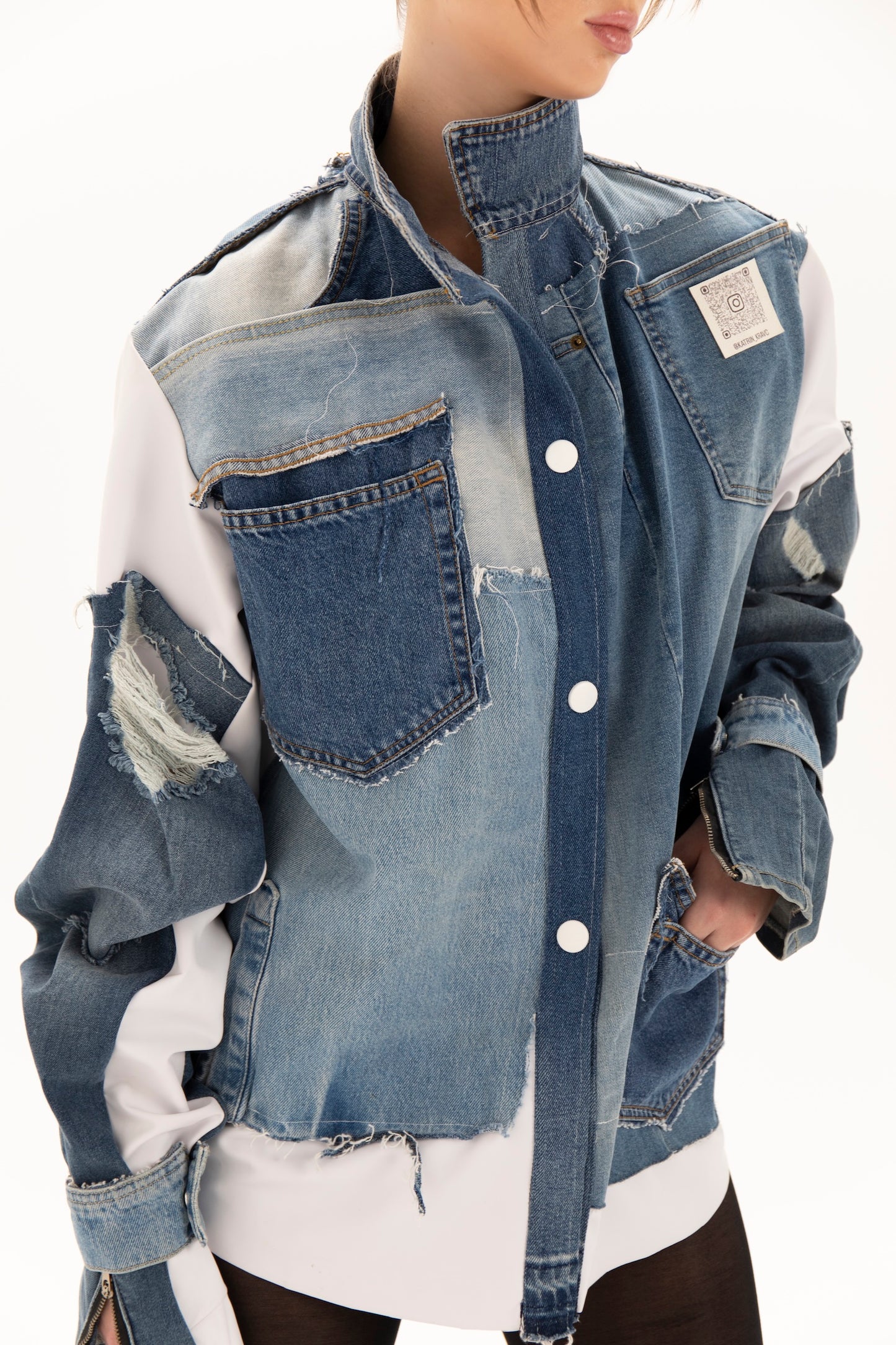 Upcycled denim art jacket (available in New York)