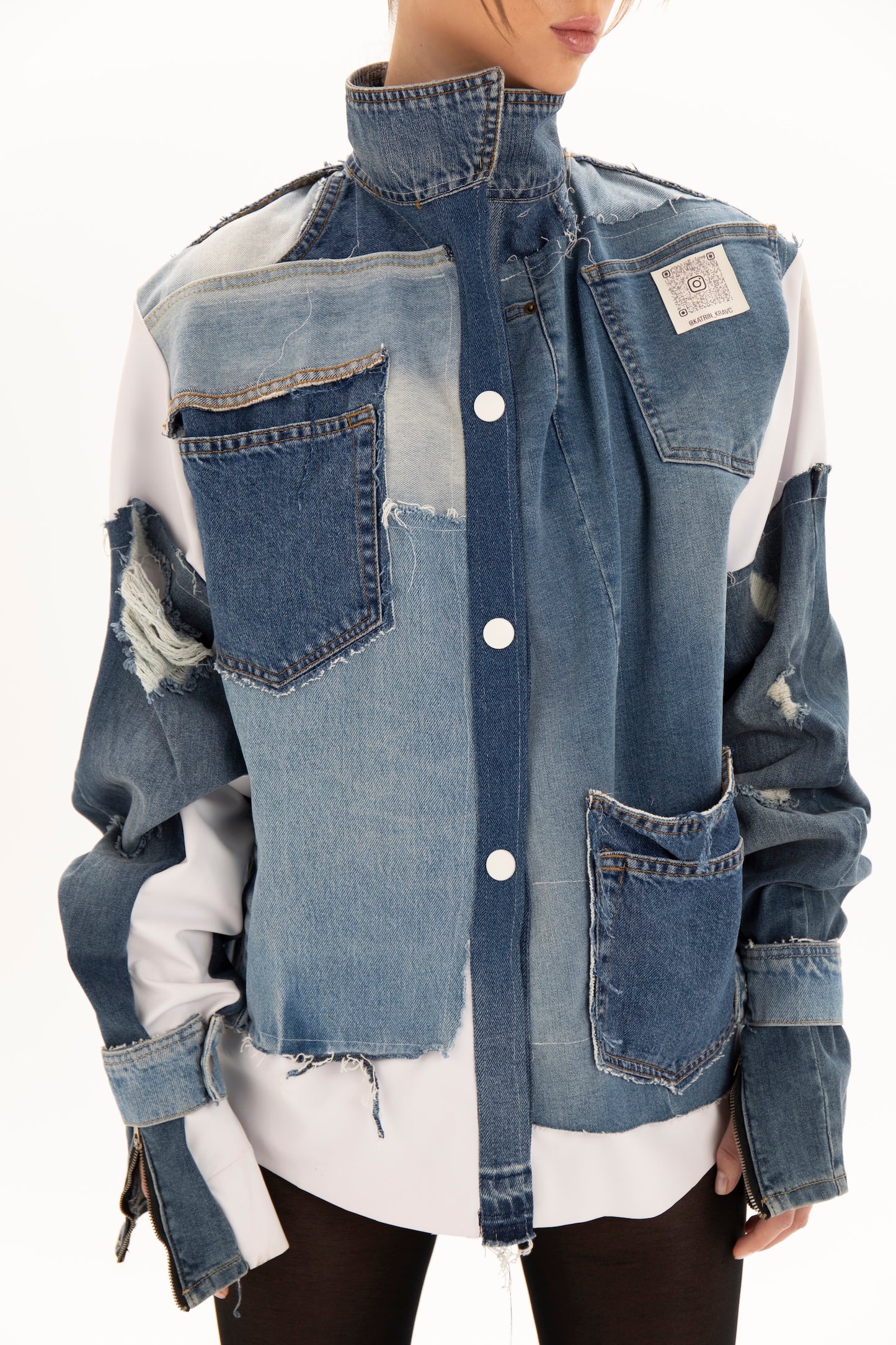 Upcycled denim art jacket (available in New York)